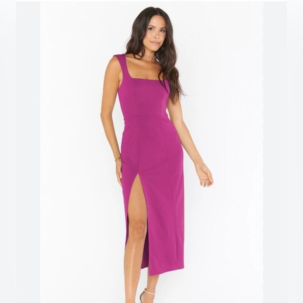 Show me your MuMu Eden Bodycon Side Slit Midi Dress in Fuchsia Rose, Lg